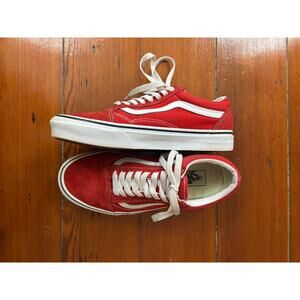 Vans Old Skool Red White Low Top Skate Sneakers Mens 6.5 Womens 8